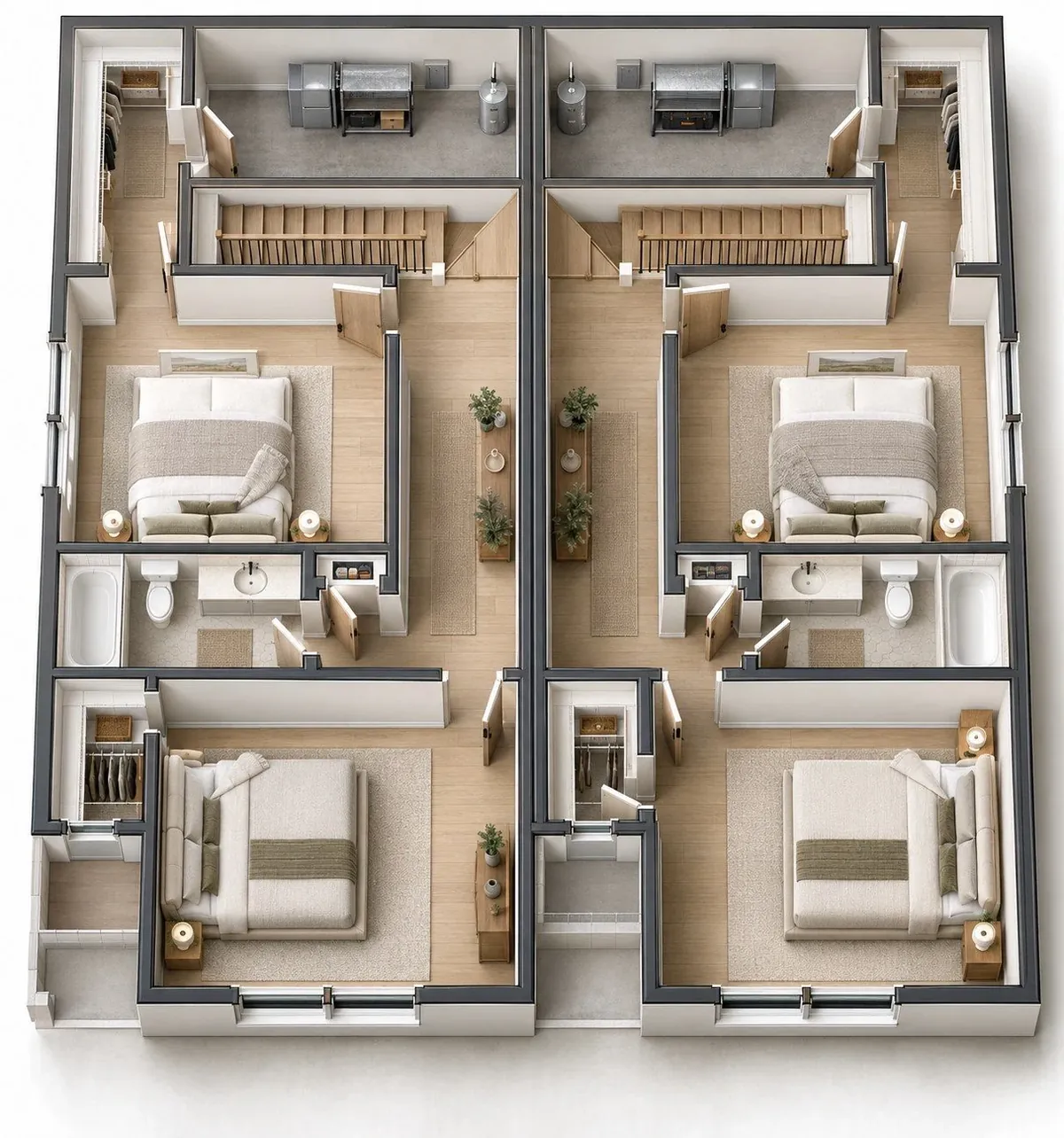 Alley-load duplex upper level plan