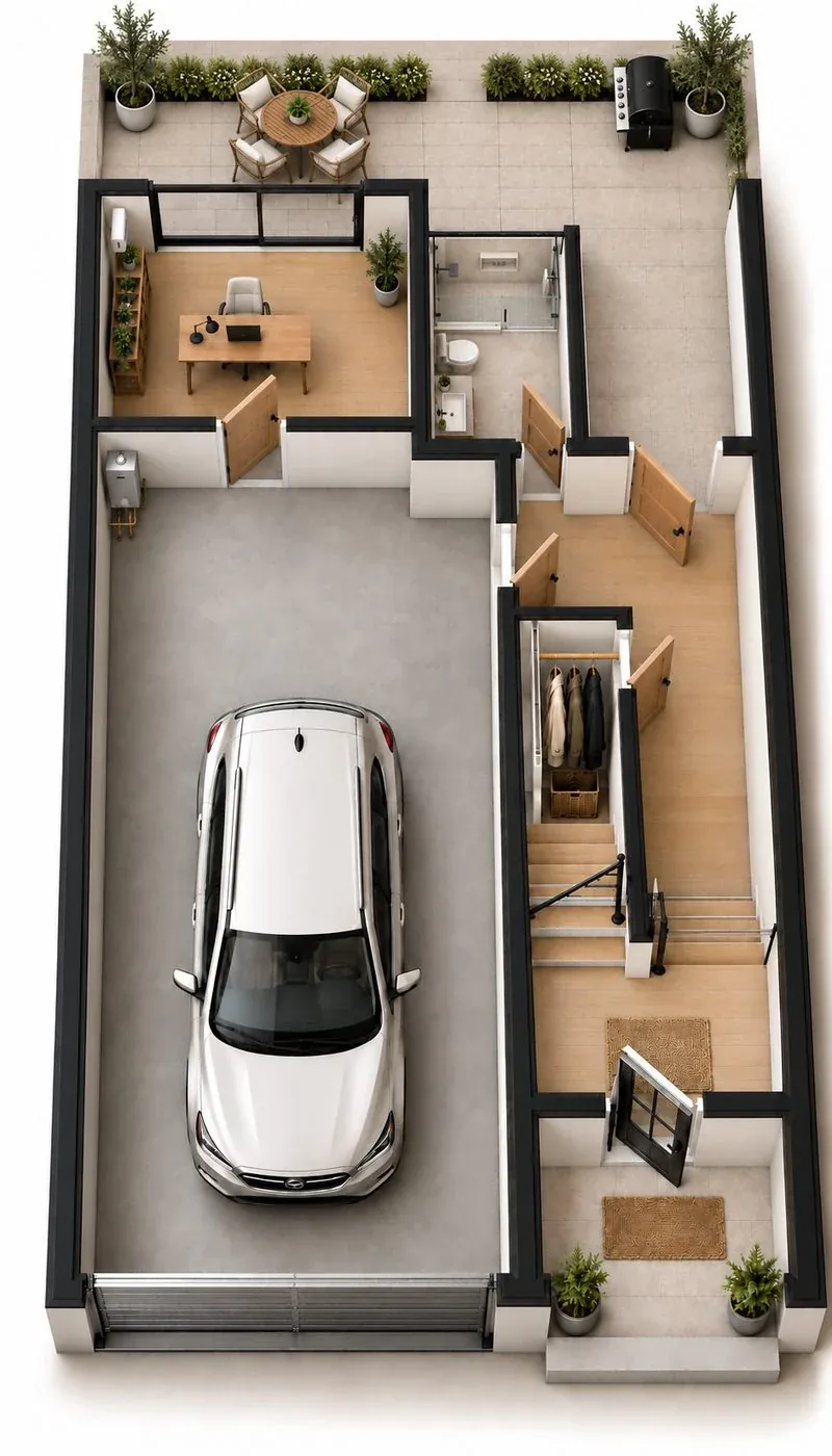 Townhome first floor with garage, office and shower bath