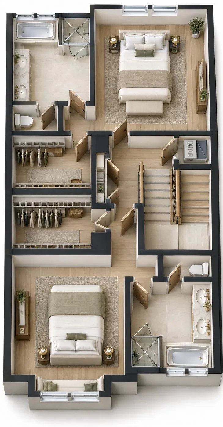 Townhome third floor with two primary suites